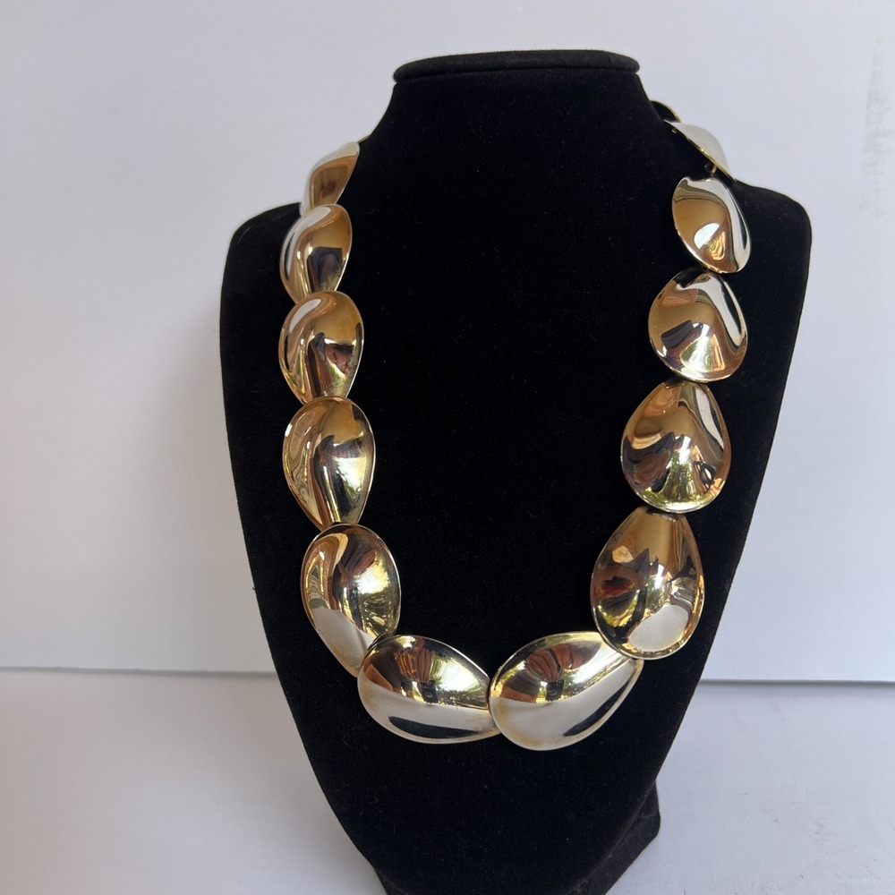 VTG 80s-90s Silver Tone Sculptural Teardrop Necklace 20" Chunky Statement Collar